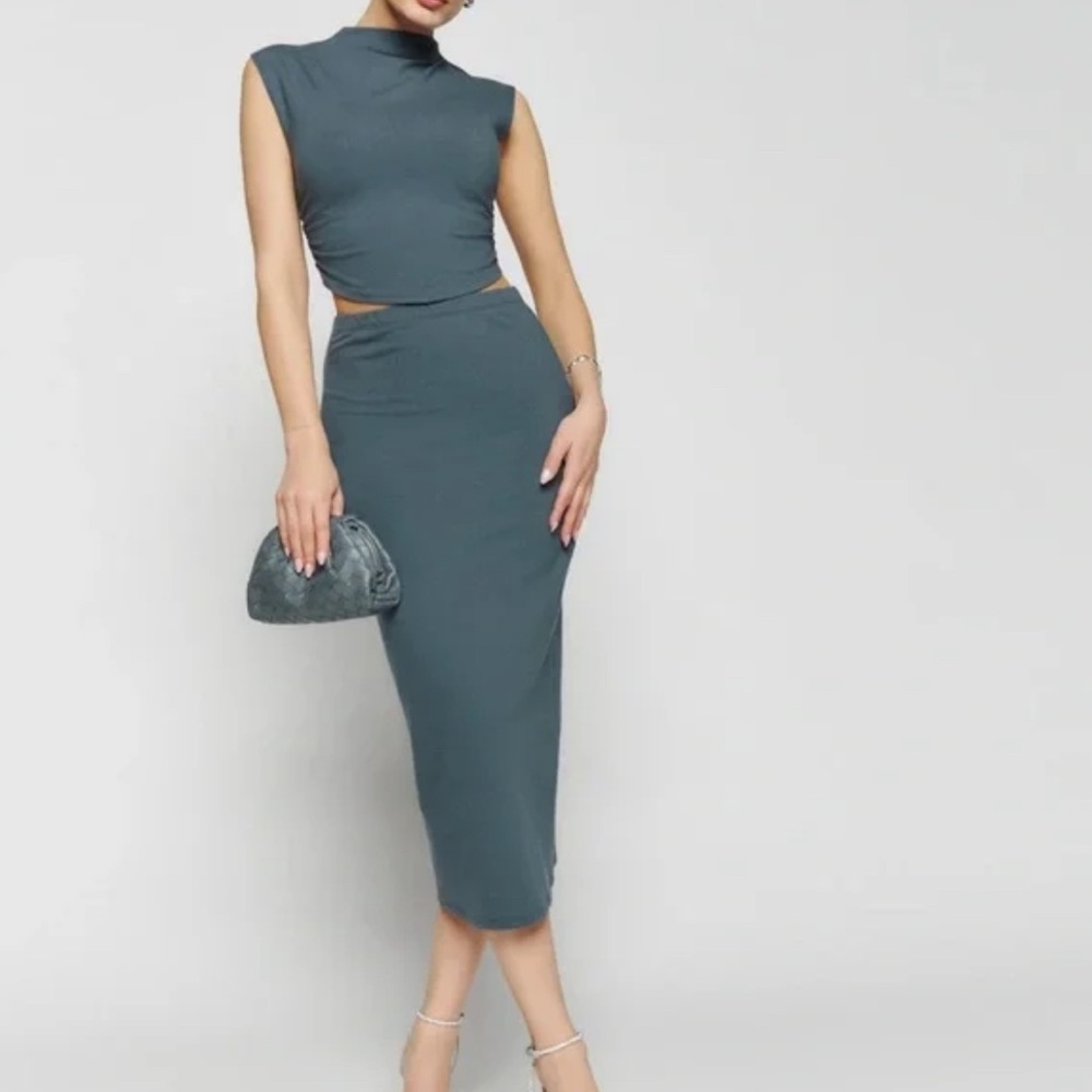 Reformation Slate Blue Two-Piece Midi Dress